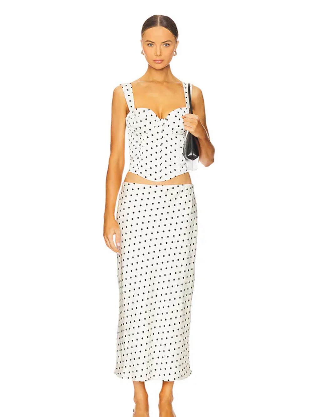 Runaway The Label White and Black Polka Dot Midi Skirt